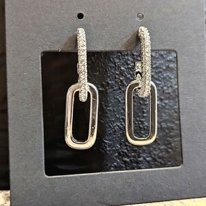 Silver Double Loop Rhinestone Crystal Drop Dangle Stud Earrings Quiet Luxury